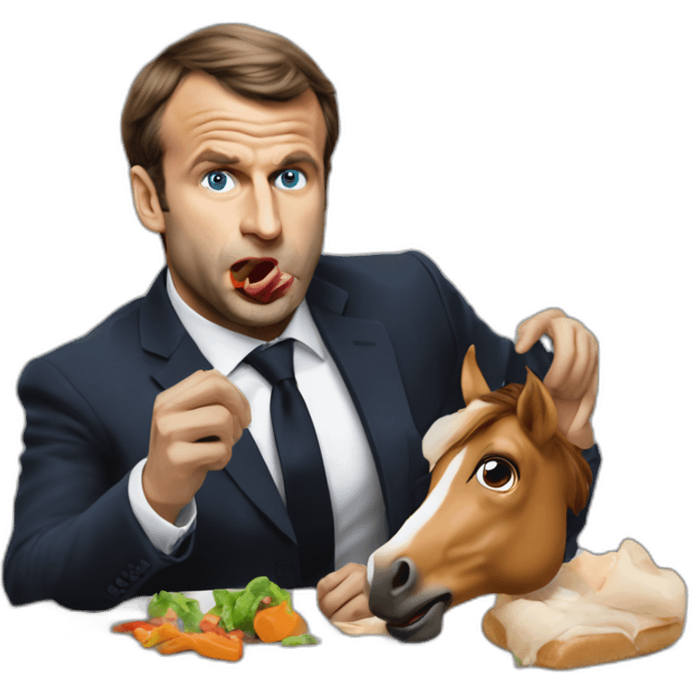 Emanuel Macron qui mange la poutres d'un cheval emoji