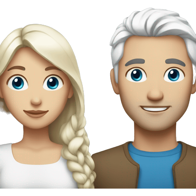 Woman with brown hair and man with white hair both with blue eyes emoji