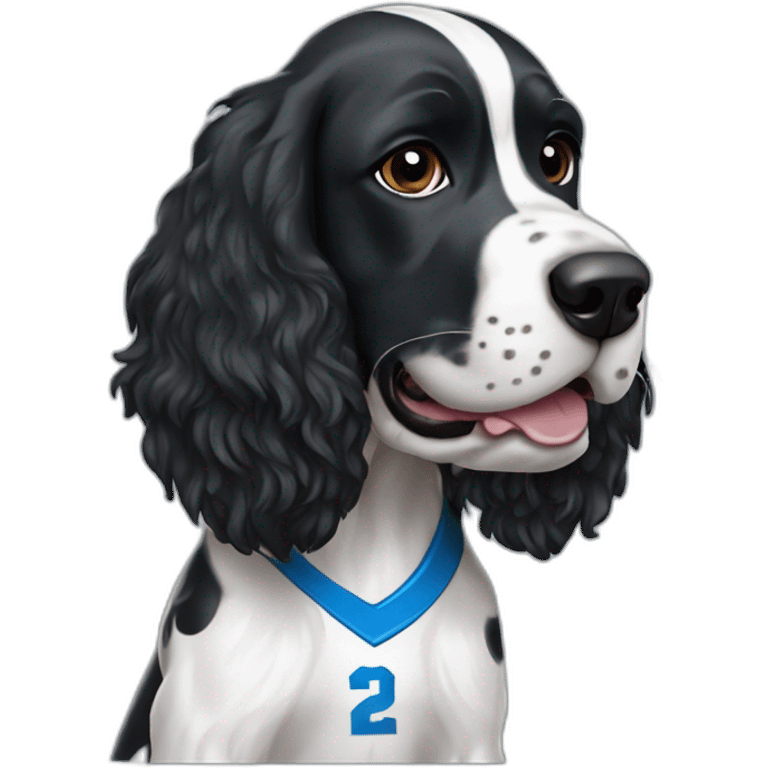 black springer spaniel wearing detroit lions football helmet emoji