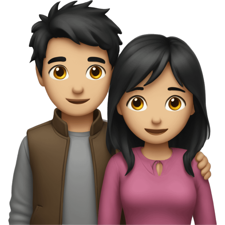 boy and girl with black hair hugging emoji