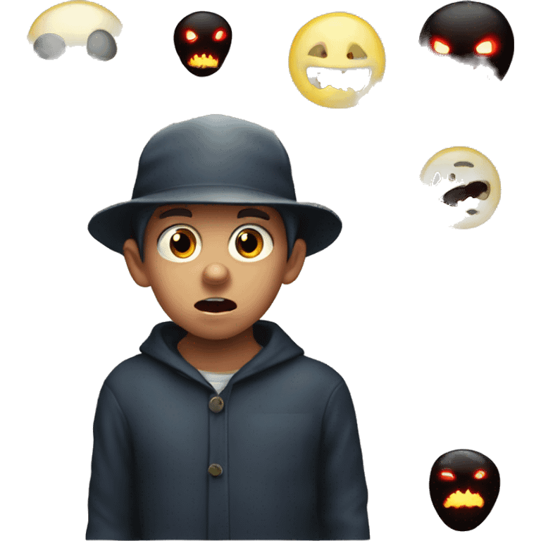 boy with hat red scared flashlight spooky haunted horror for emoji