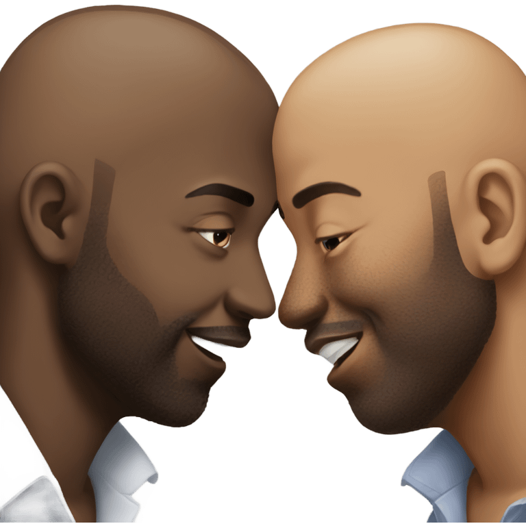 Two black bald guys kissing each other emoji