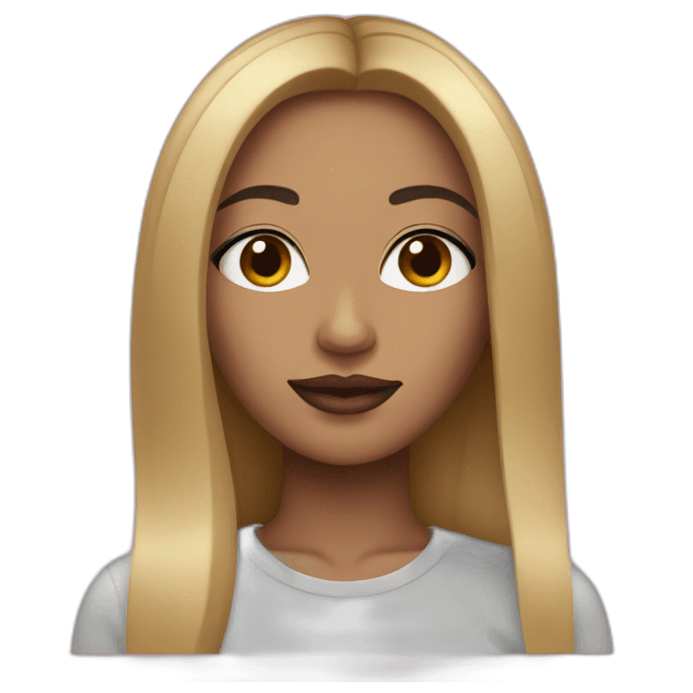 Tan woman with middle part black hair with blonde highlights and pink lips emoji