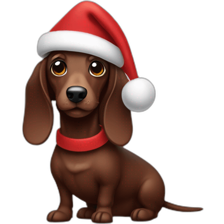 Chocolate sausage dog wearing a Santa hat emoji