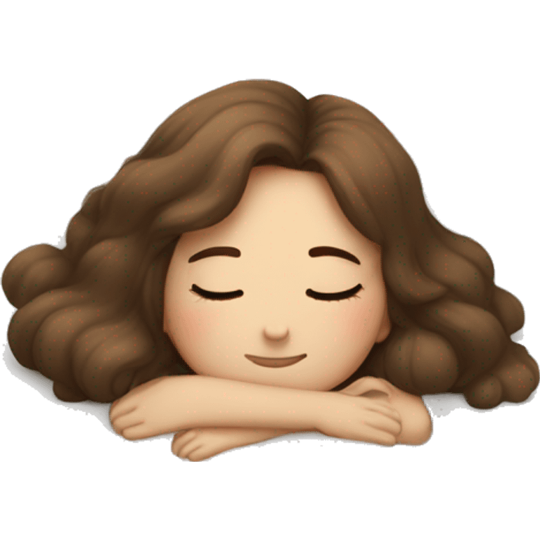 white skin long brown haired girl sleeping on top of pillow emoji