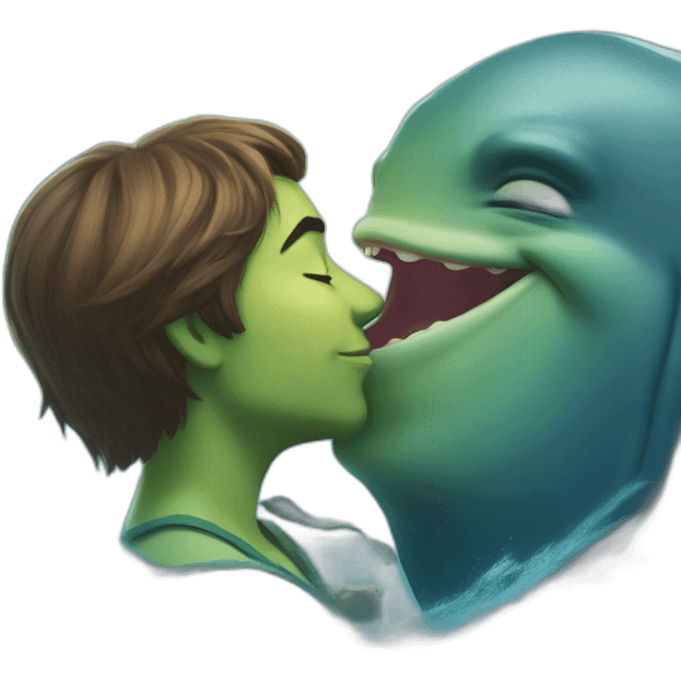 Shrek kissing a whale emoji