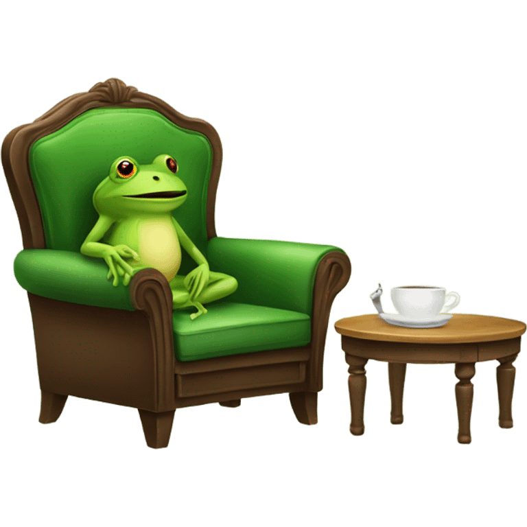 Furniture with a frog sitting on it sipping tea emoji