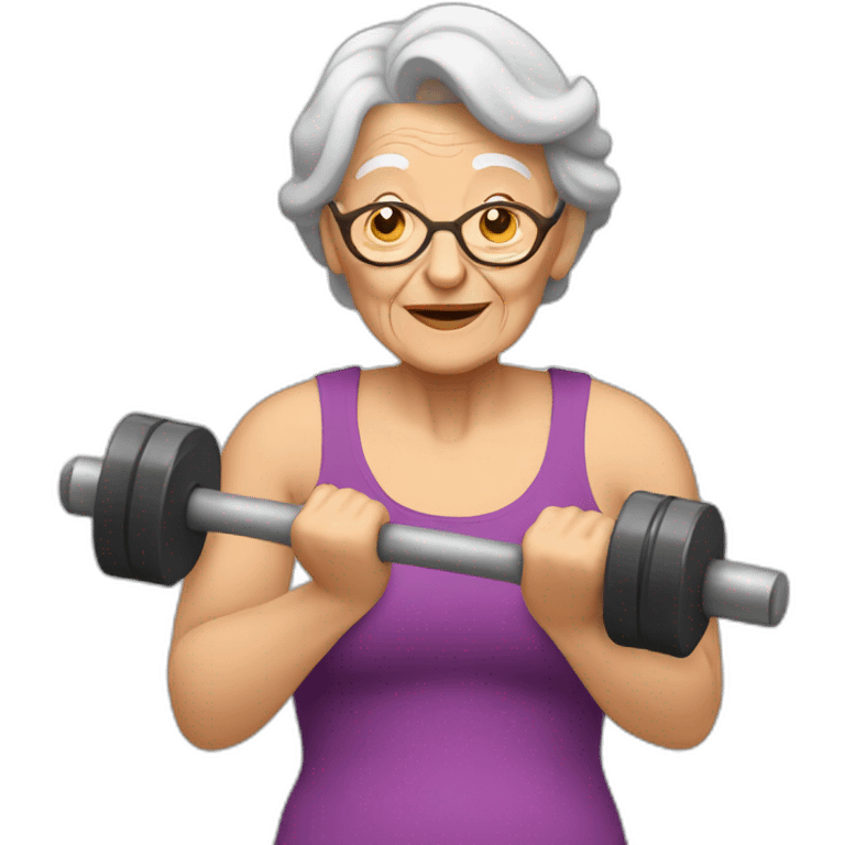 old woman lifting heavy weights with one arm emoji