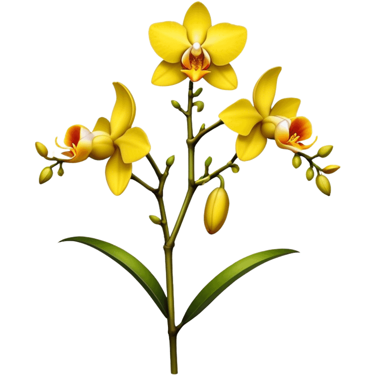 single yellow Dendrobium Orchid flower, stem emoji