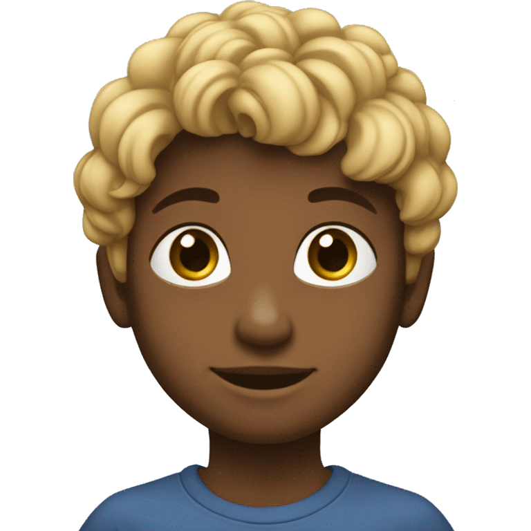 niño con tez morena, pelo rizado negro y ojos grandes emoji