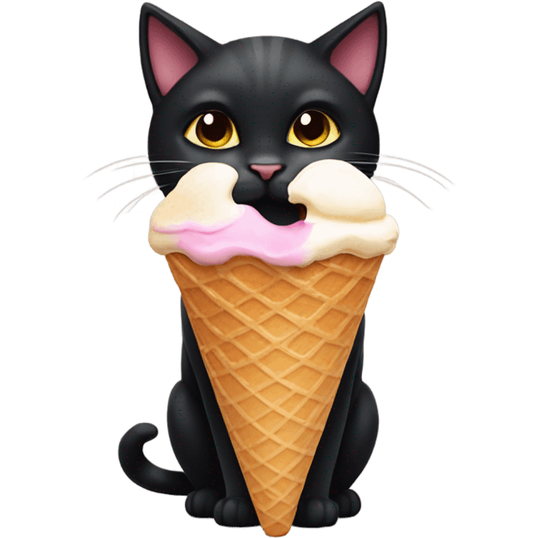 cute black cat eating ice cream cone emoji