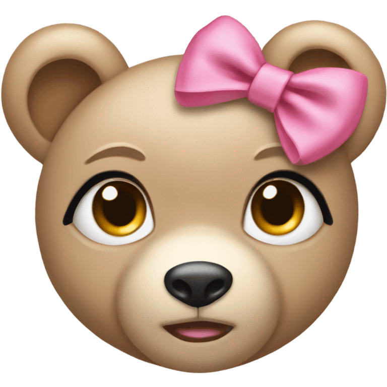 Light Beige female teddy bear eyes wearing a pink bow on its right ear emoji