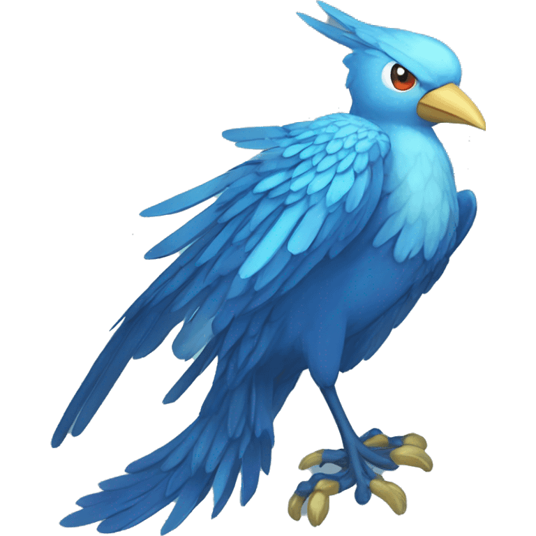 Edgy Fantasy legendary blue bird water-type-Hydro-Phoenix-avian Fakemon full body emoji