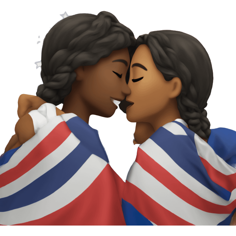 two girls kissing in front of lesbian flag emoji