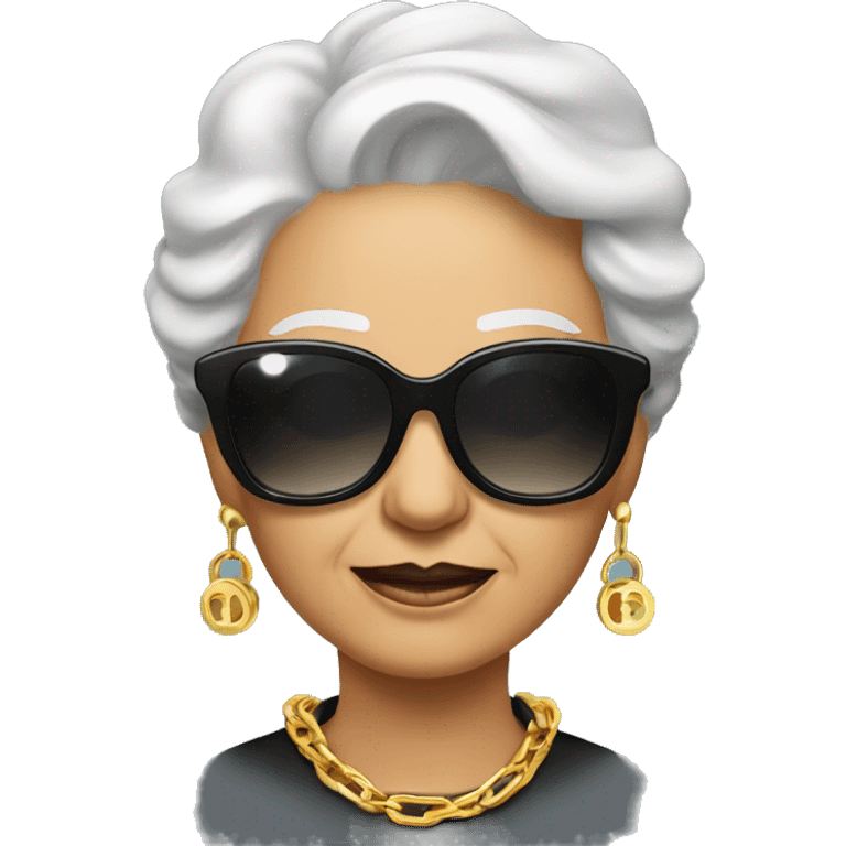 rich cool grandma in black sunglasses with a gold chain emoji