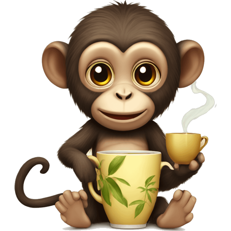 cute monkey with a tea emoji