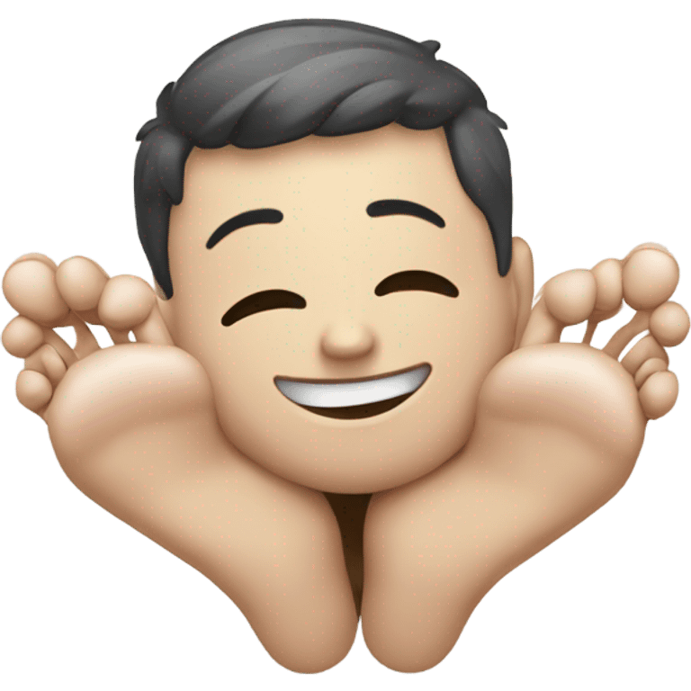 Resting smile on hands with feet in air behind  emoji