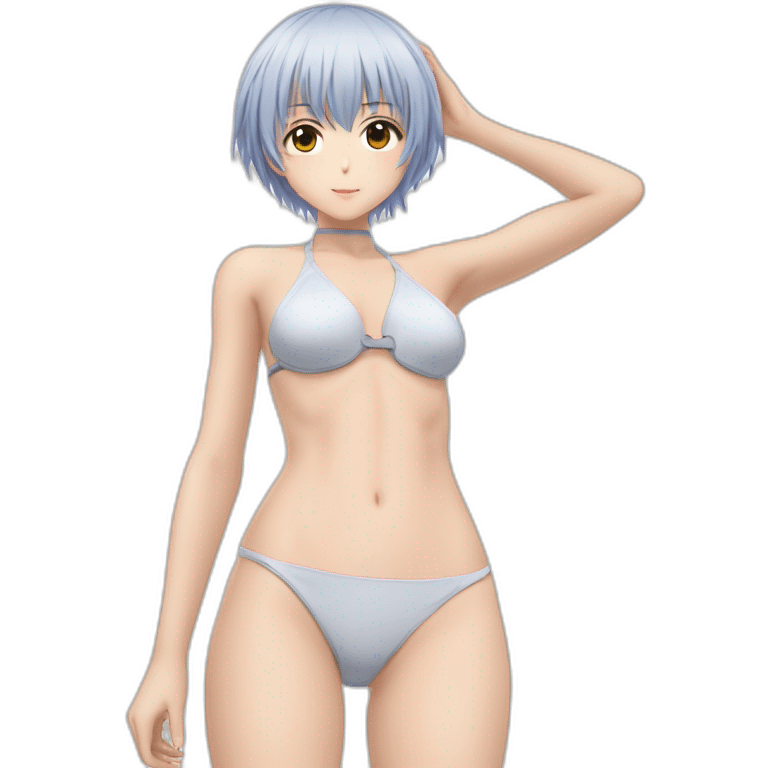 bottom to top view rei ayanami nue, full-body, short-hair, teen, enfant, bikini emoji