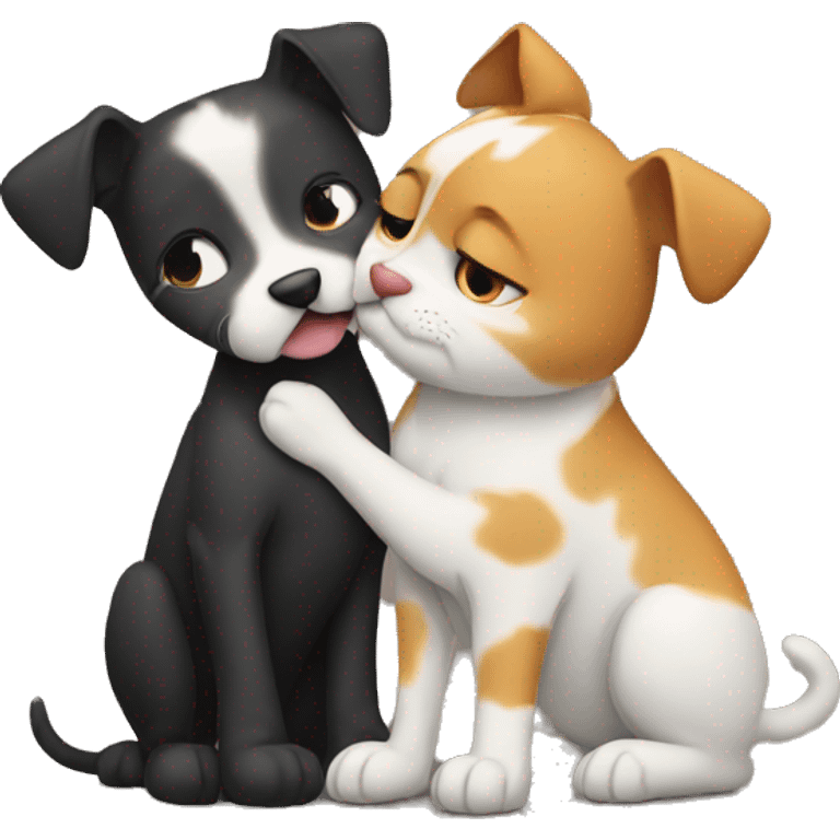 Dog kissing a cat emoji