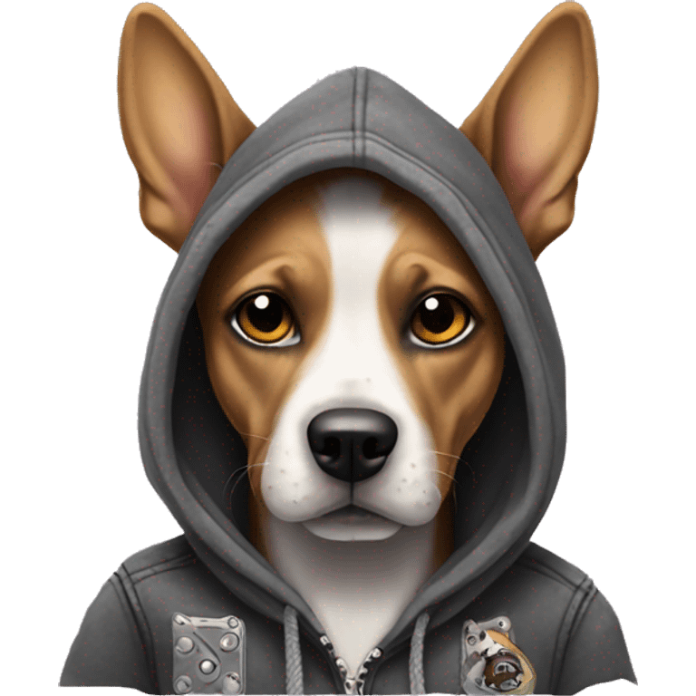 Dog wearing punk hoodie emoji