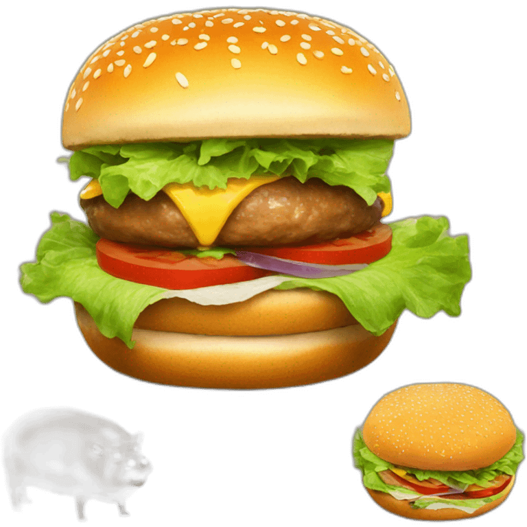 A burger with troll face on it and a big capybara next to it emoji