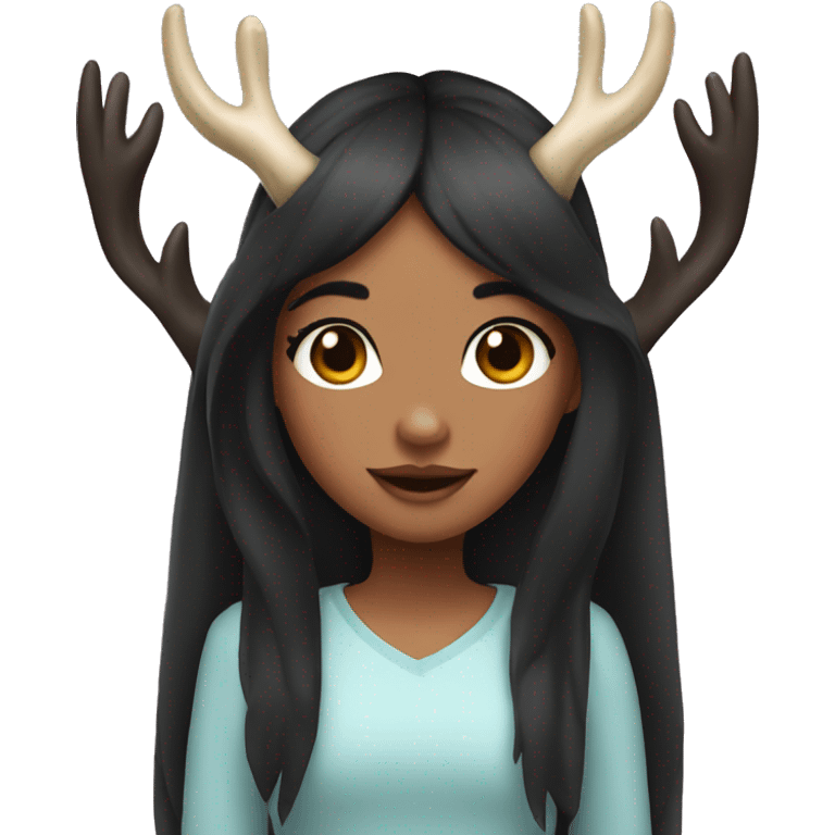 Girl with deers horns with black hair with heart hands emoji