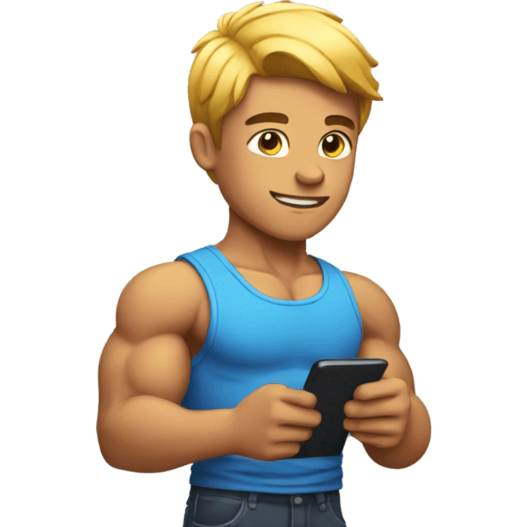 muscular boy with a smartphone emoji