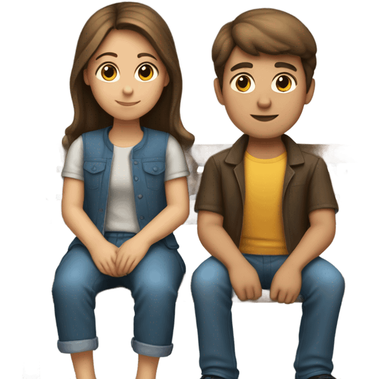 Girl and boy with brown hair sitting on a bench  emoji