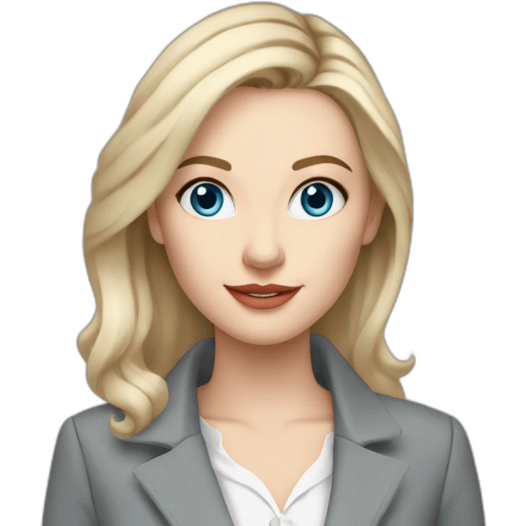 pale skin woman interior designer with cold blonde middle length hair, blue eyes, White blouse, Gray oversize jacket, Gray skirt holding a color palette in the hands emoji