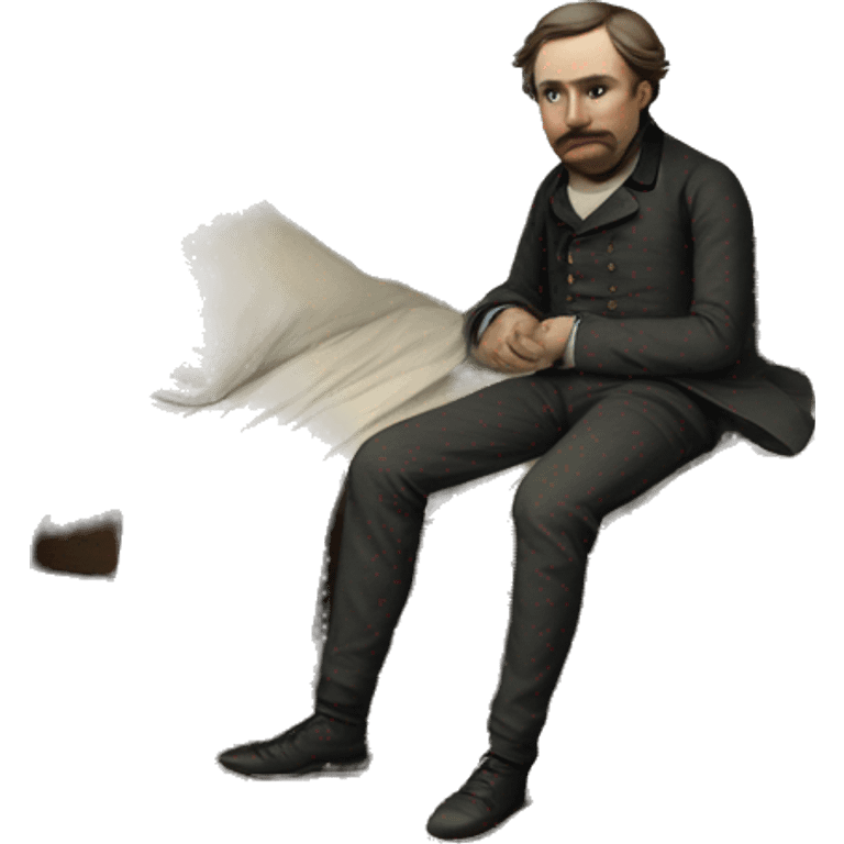 A sick man on a bed in 1870 emoji