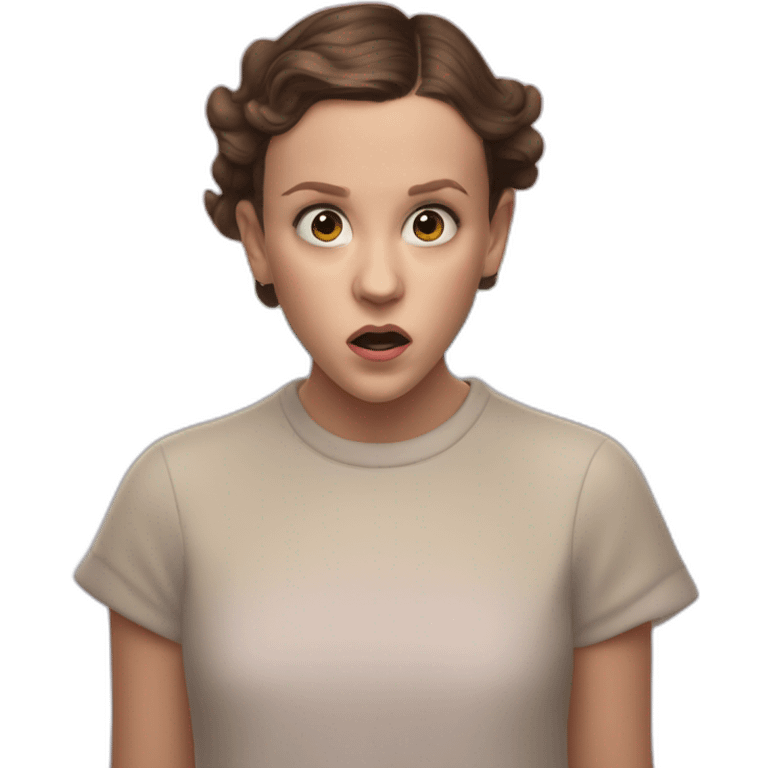 Picture of millie bobby brown being scared of a rainbow emoji