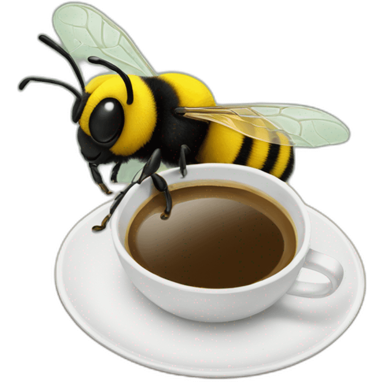 a bumble bee on a desk with coffee emoji