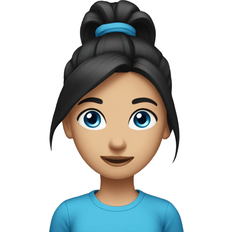 girl with black hair in a ponytail t shirt blue eyes emoji