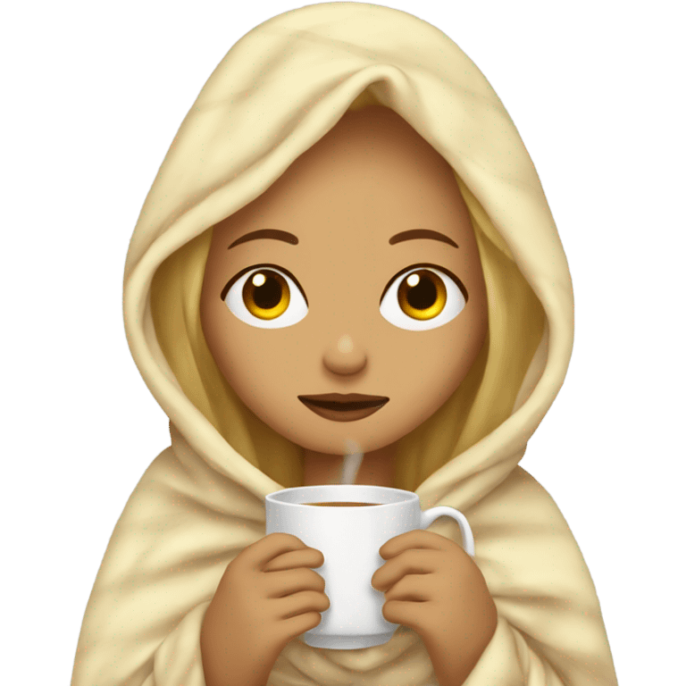 girl blonde inside a blanket sipping tea eyes closed emoji