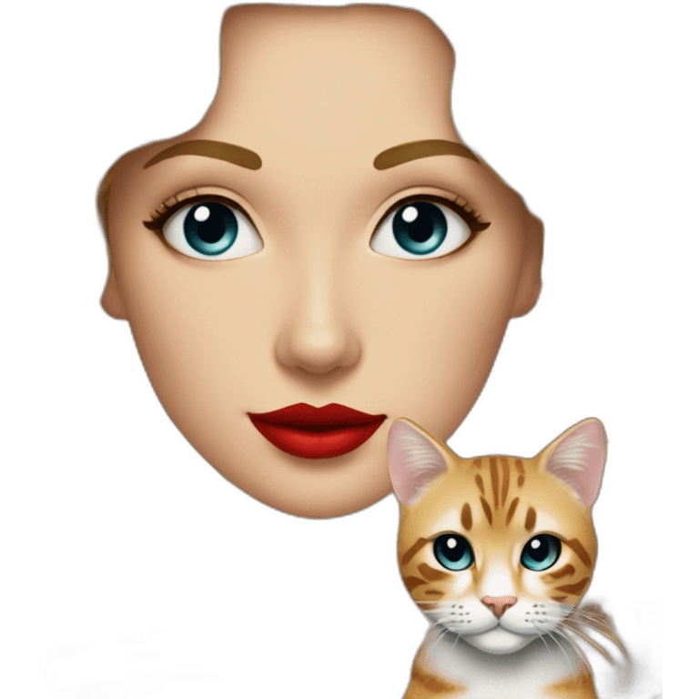 pretty-curly-blonde-woman-red-lips-with-cat-bengal emoji