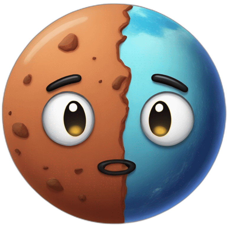 planet Mars with a cartoon sleepy face emoji