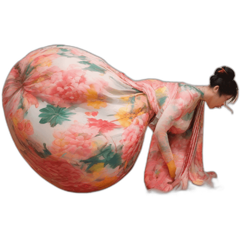 macro,floor-to-ceiling shot,macrophotography,japanese-sari as body-painted navel as pawg-art piece installation in NYC MoMa emoji