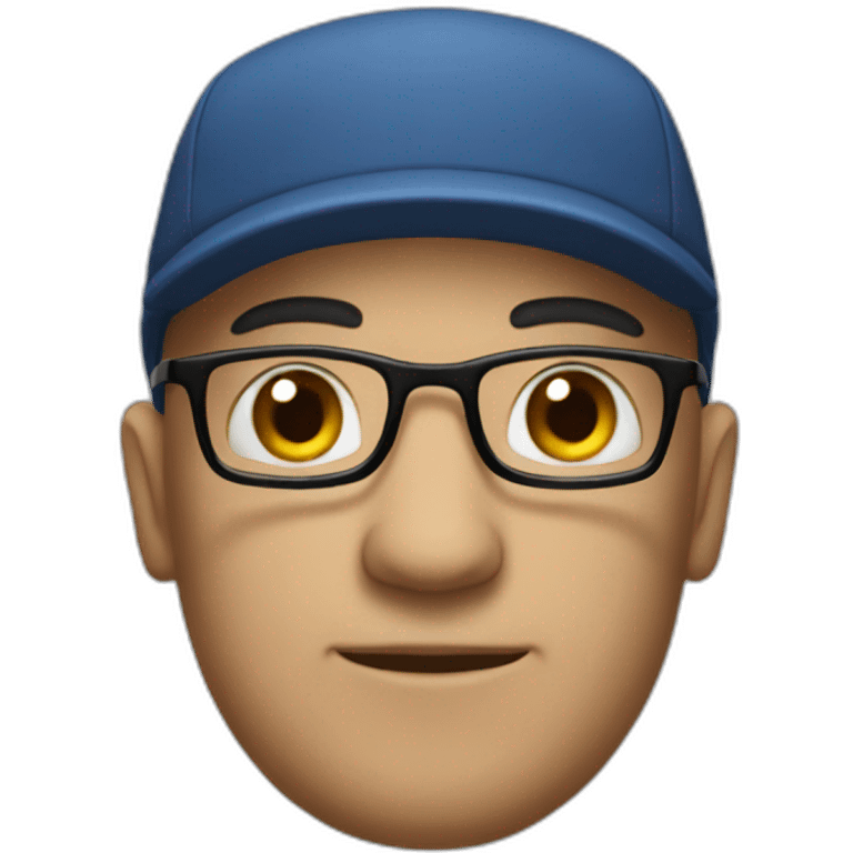 bald man with glasses, black eyebrows and docker cap emoji