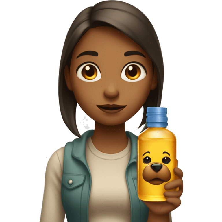 a girl rolling her eyes with a bear oil bottle in hand  emoji