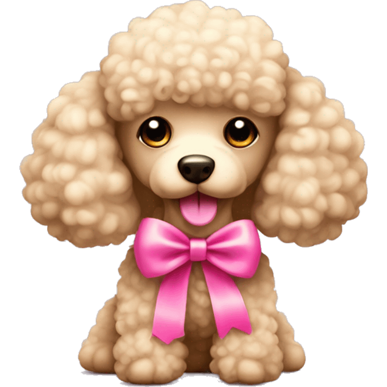 Cute Beige Poodle toy with a pink bow  emoji