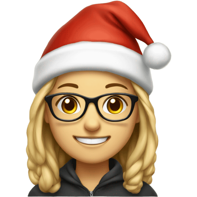 smiling  girl with glasses and Santa hatportrait emoji