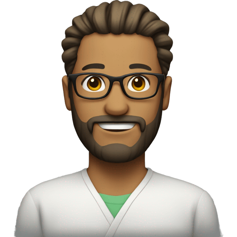 a person with man bun, short beard and glasses looking slightly to the right emoji