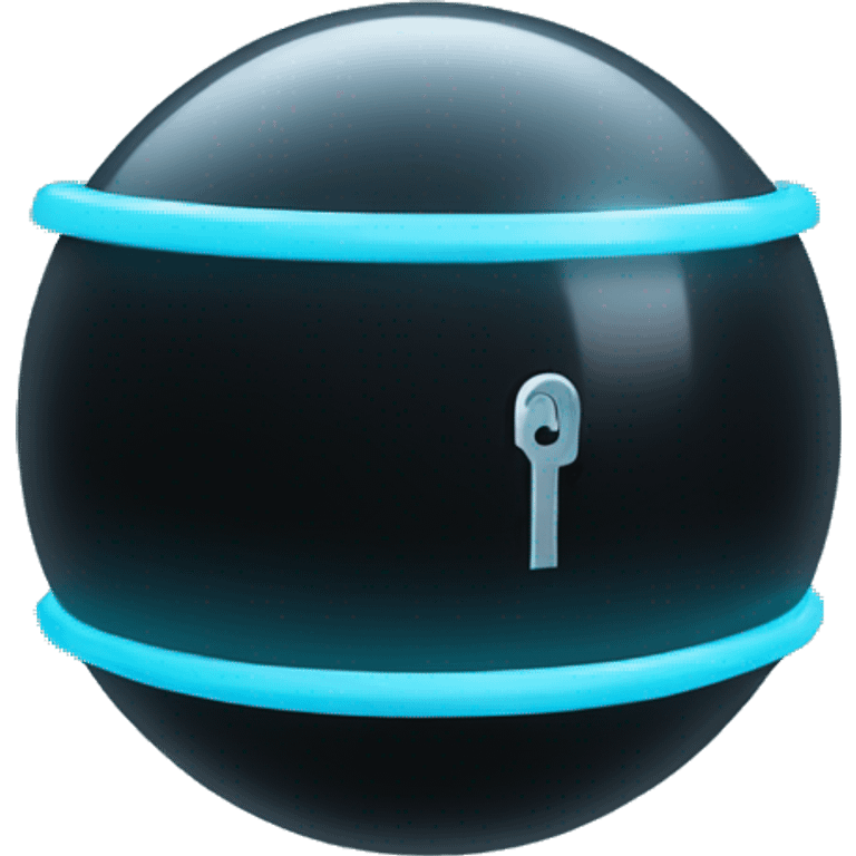 Black sphere with a light blue lock symbo on it emoji