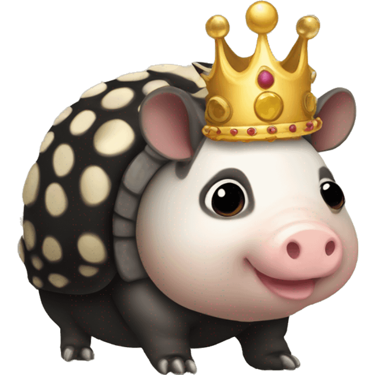 Black piebald chubby round armadillo pig panda centipede armadillo wearing a crown emoji