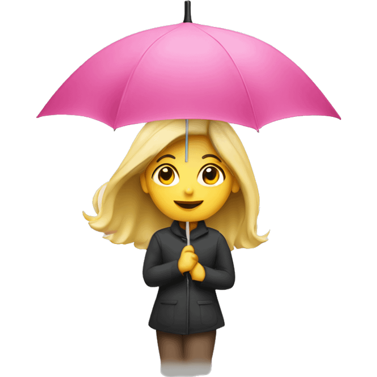 Blond girl holding pink umbrella above head emoji