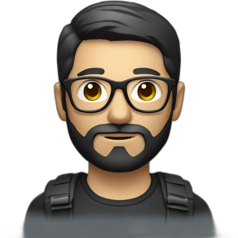 masculine man with dark glasses, with little dark hair, and shadowed beard using a photography camera emoji