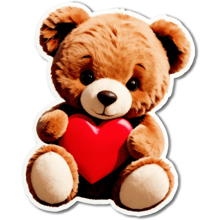 A photo Realistic teddy bear holding a red heart emoji