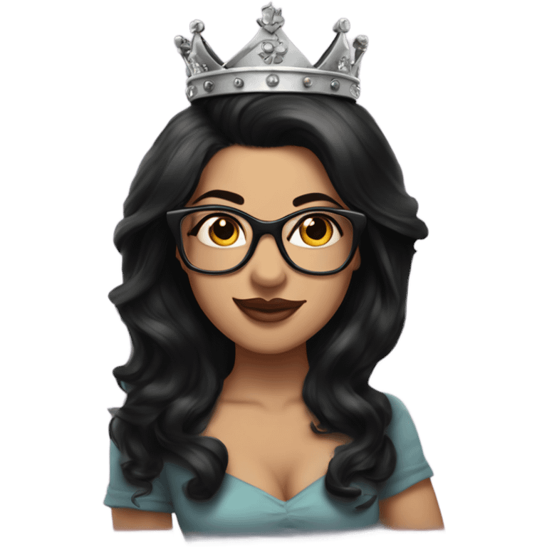 Pinupx long length dark hair, wearing a crown and tattoos and glasses emoji