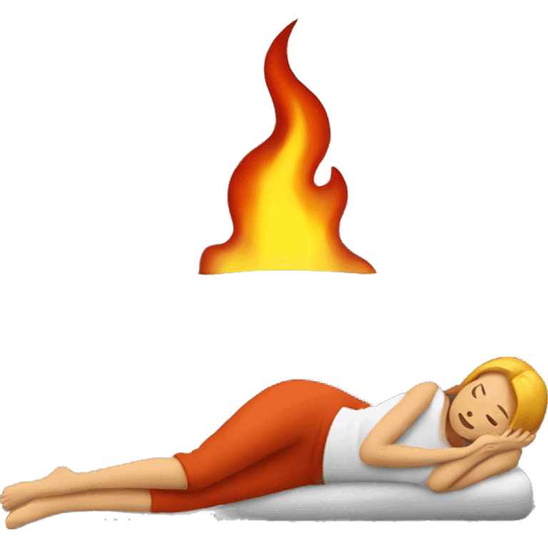 Lady laying down with fire above emoji