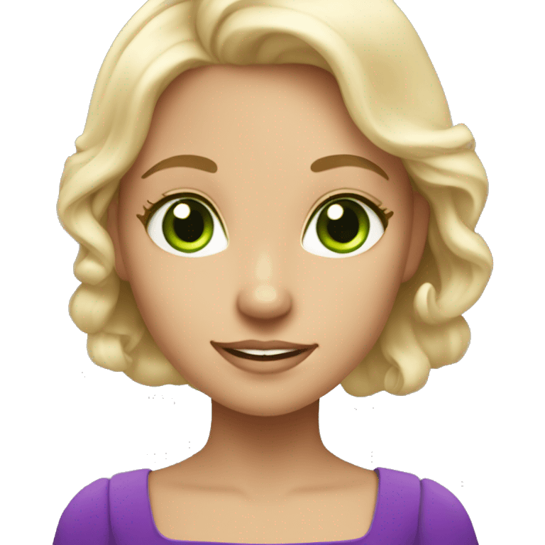 blonde princess with bright green eyes and purple dress lovely look emoji